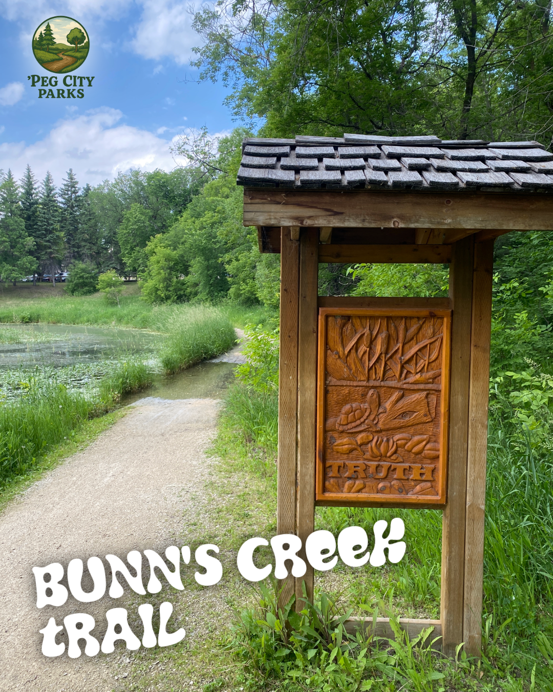 Image of one of the Seven Sacred Teachings displays on the Bunn's Creek Trail.