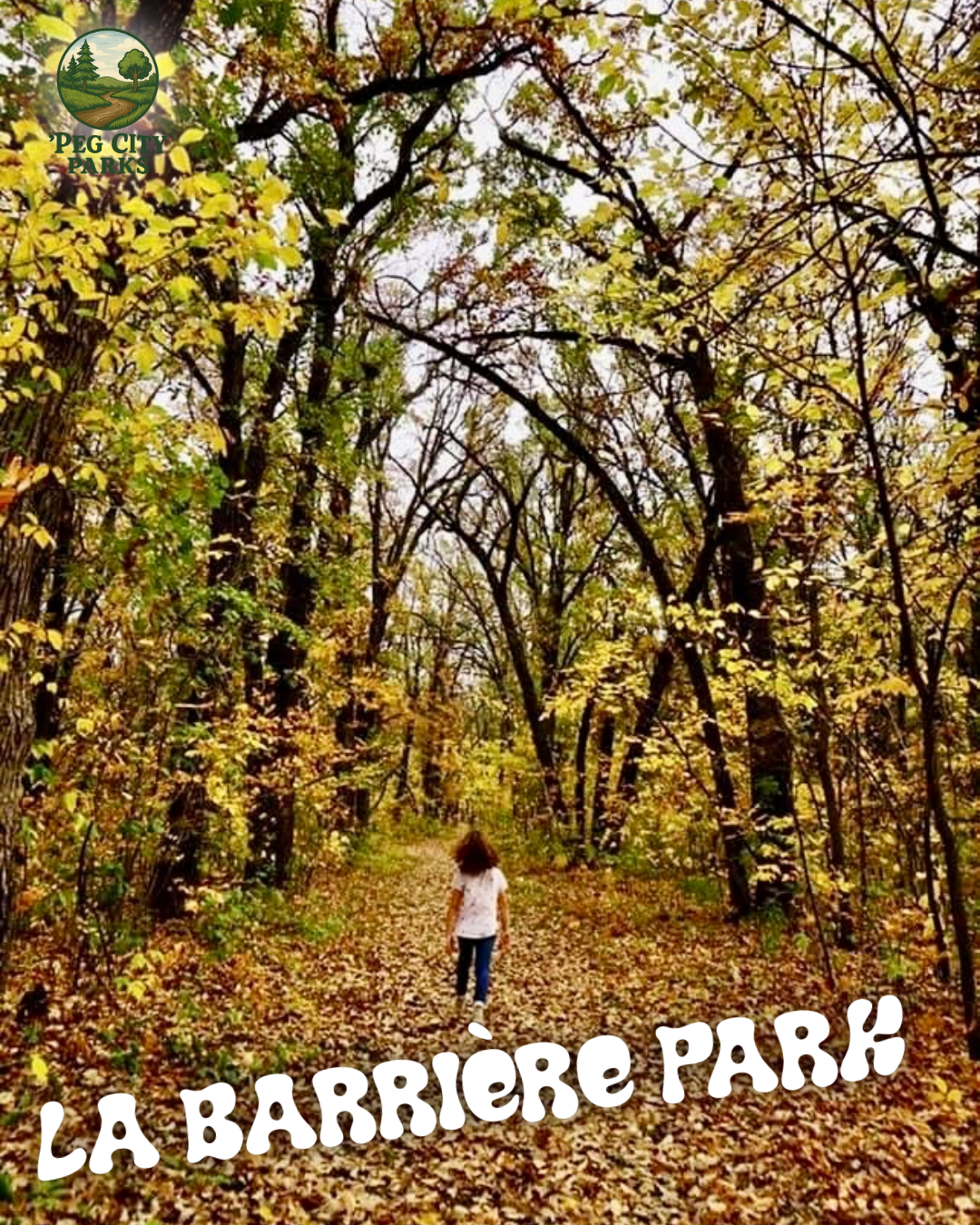 Image of a child on a trail in the fall in La Barrière Park
